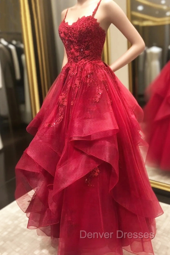 Ruffled A-line Lace Long Prom Dress With Beading