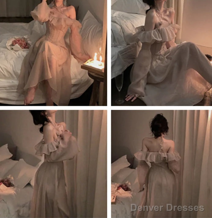 Ruffles One-shoulder Dress,Tulle Lantern Sleeve Fairy Dress,Homecoming Dress,Cottagecore Dress,Prom Dress Main image