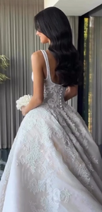 Rustic Wedding Dress Ball Gown Square Neck White Lace Tulle Long Wedding Dresses Summer Brides Dress Bridal Gowns