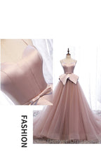Pink Spaghetti Straps Tulle Long Formal Prom Dress, Unique Long Wedding Dess
