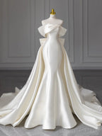 Elegant Ivory Wedding Dresses with Detachable Train Mermaid Bridal Gowns