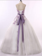 Purple Appliques Wedding Dresses Sweetheart Tulle Lace-Up A-Line Bridal Gowns