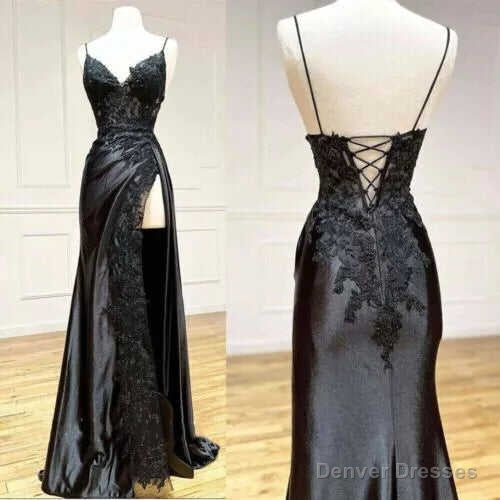 Sexy Spaghetti ShoulderStrap Prom Dresses Applique Side Split Party Evening gown Main image