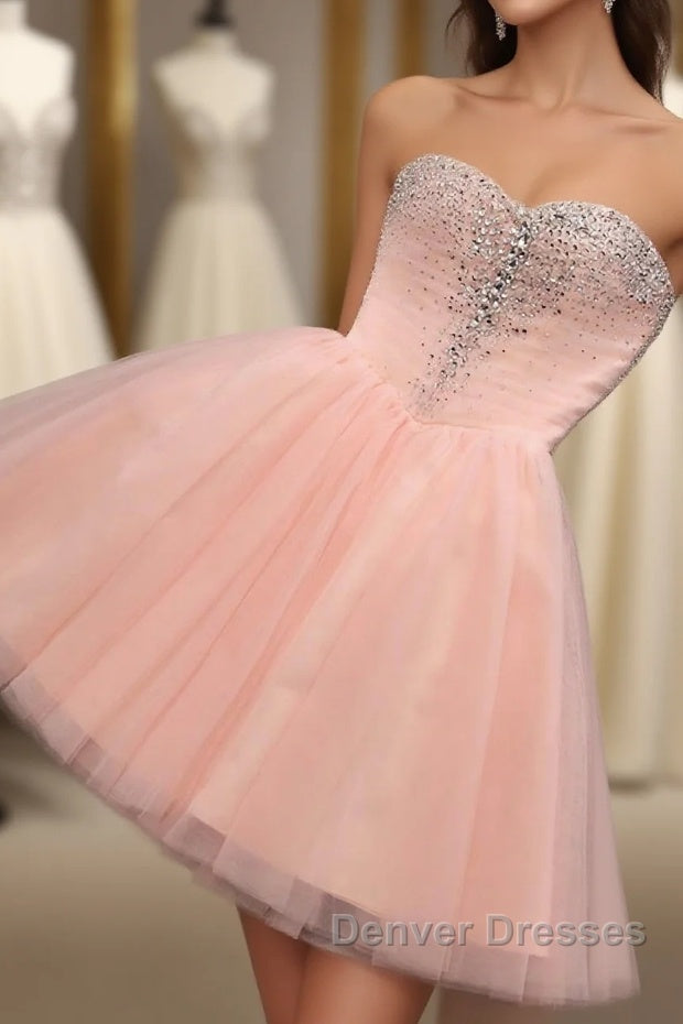 Pink A Line Sweetheart Neck Short Prom Dress, Homecoming Dress Main image