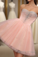 Pink A Line Sweetheart Neck Short Prom Dress, Homecoming Dress