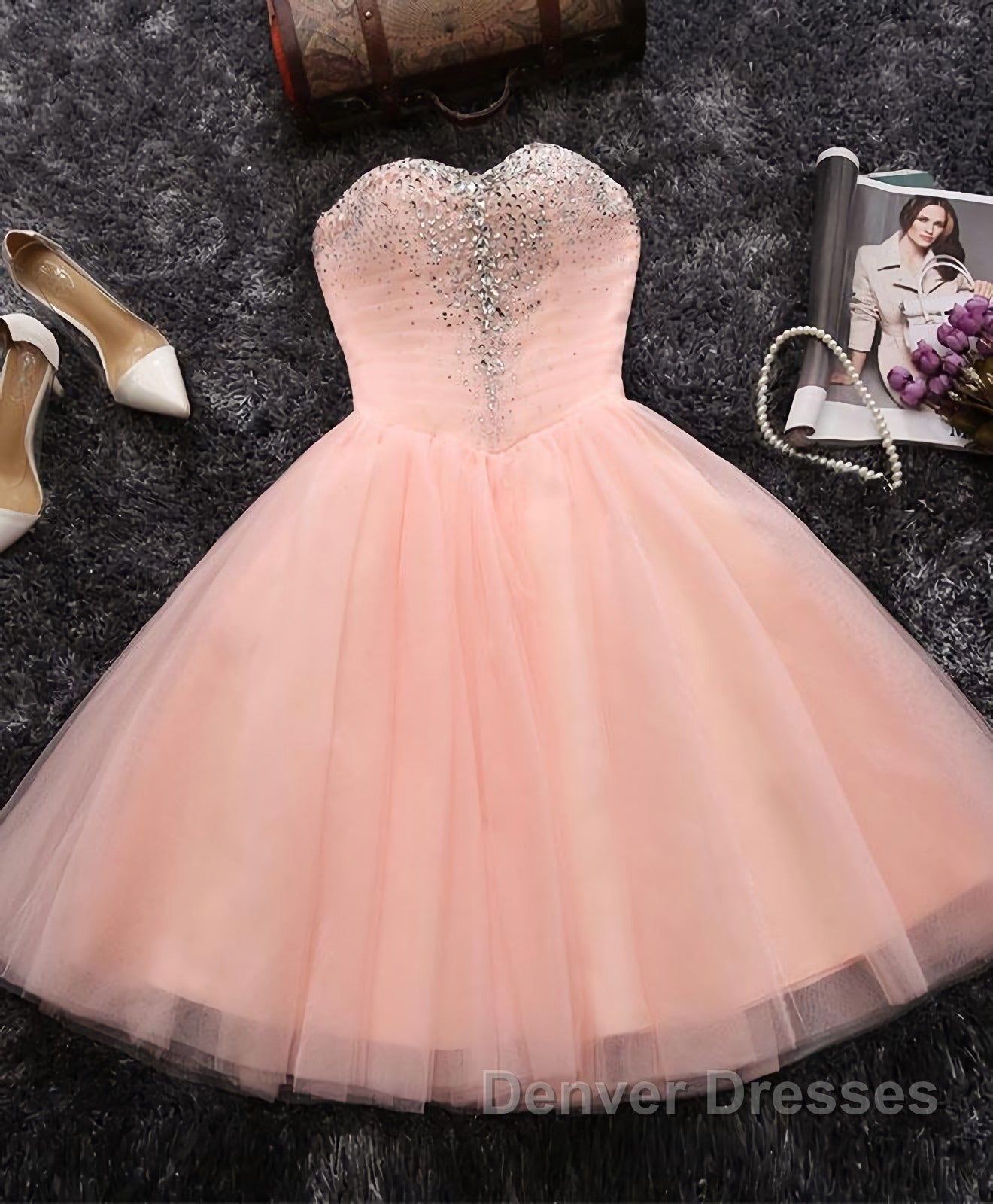 Pink A Line Sweetheart Neck Short Prom Dress, Homecoming Dress