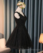 Black V Neck Lace Short Prom Dress, Homecoming Dress, Homecoming Dress
