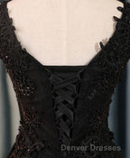 Black V Neck Lace Short Prom Dress, Homecoming Dress, Homecoming Dress
