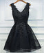 Black V Neck Lace Short Prom Dress, Homecoming Dress, Homecoming Dress