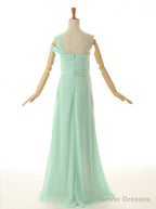 A-Line One Shoulder Floor Length Mint Green Bridesmaid Dress