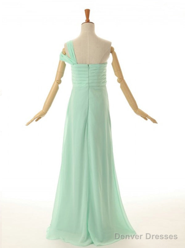A-Line One Shoulder Floor Length Mint Green Bridesmaid Dress