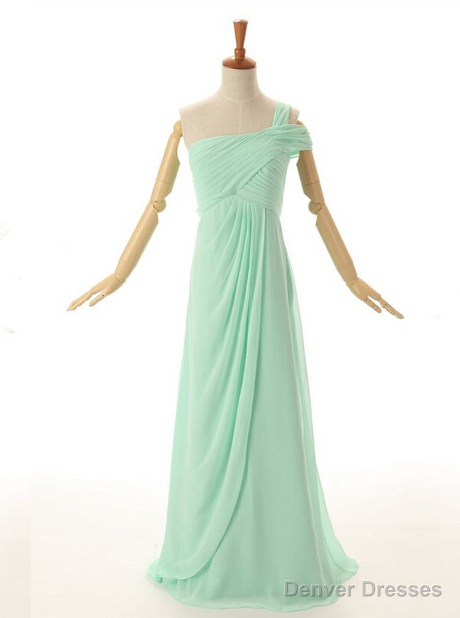 A-Line One Shoulder Floor Length Mint Green Bridesmaid Dress Secondary image