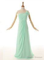 A-Line One Shoulder Floor Length Mint Green Bridesmaid Dress