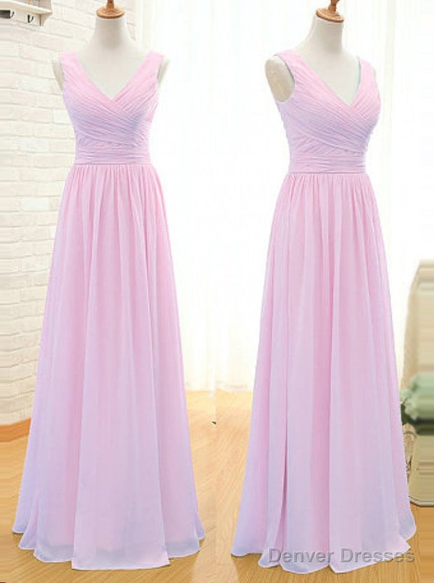 Simple A-Line V Neck Floor Length Pink Chiffon Bridesmaid Dress Secondary image