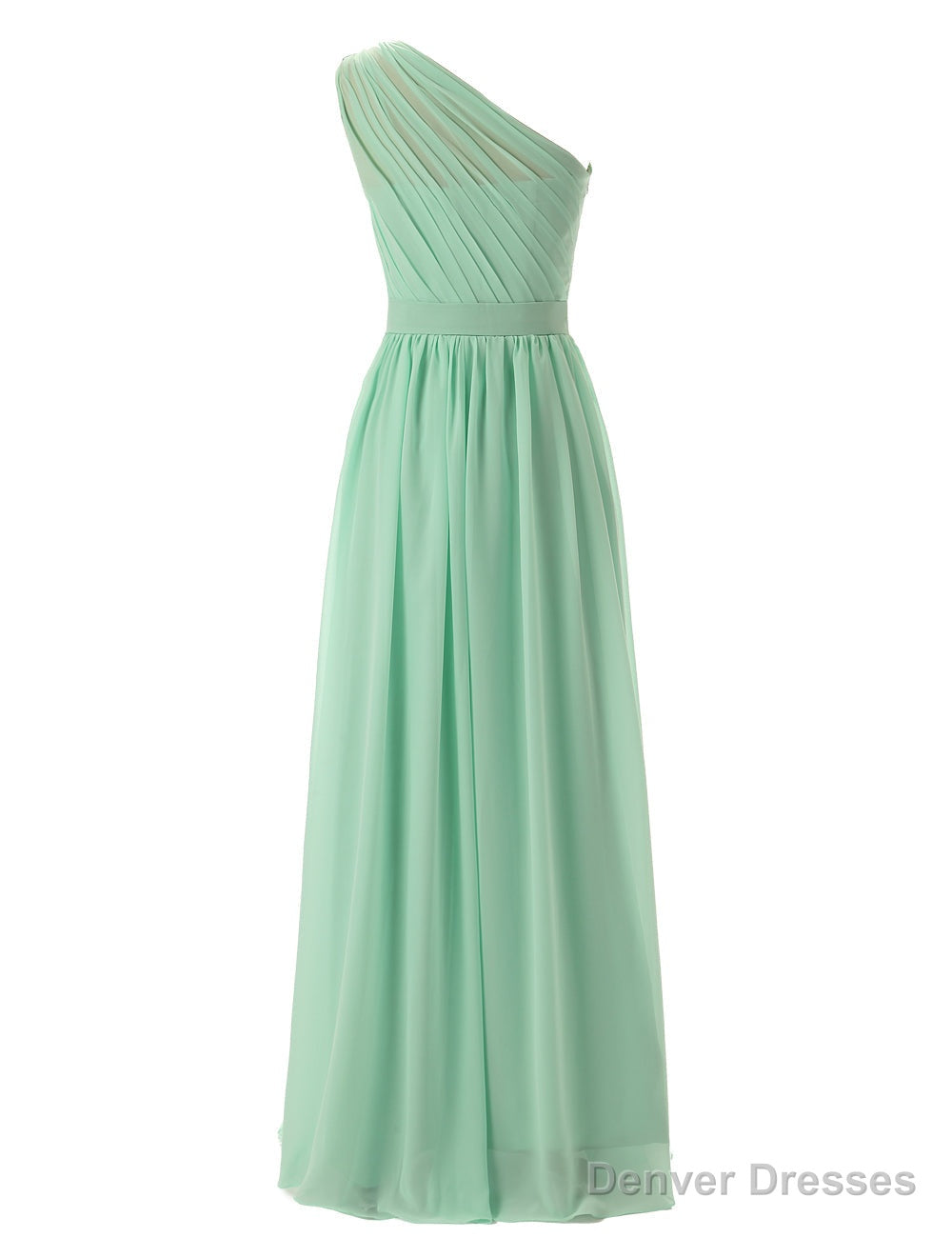 Simple A-Line Chiffon Ruched Mint Green Long Bridesmaid Dress Main image