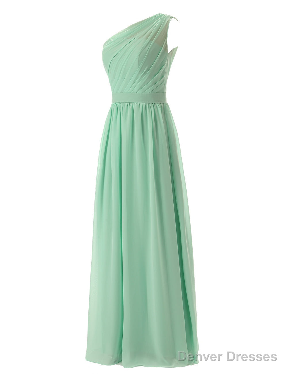 Simple A-Line Chiffon Ruched Mint Green Long Bridesmaid Dress