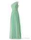 Simple A-Line Chiffon Ruched Mint Green Long Bridesmaid Dress