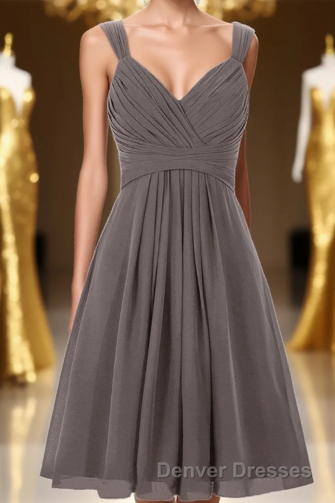 Simple A-line V Neck Short Chiffon Grey Bridesmaid Dress Main image
