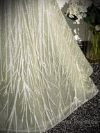 Sage A-Line Off The Shoulder Glittering Tulle Sequins Long Prom Dress Sweet 16 Dress