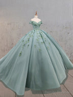 Sage Green Ball-Gown Off-the-Shoulder Quinceanera Dresses