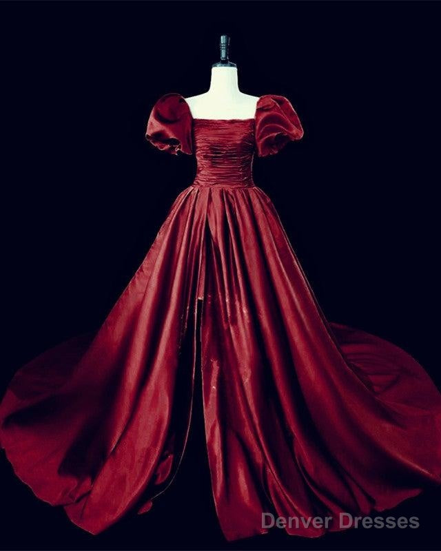 Sage Green Ball Gown Prom Dresses Puffy Sleeve Leg Split Secondary image