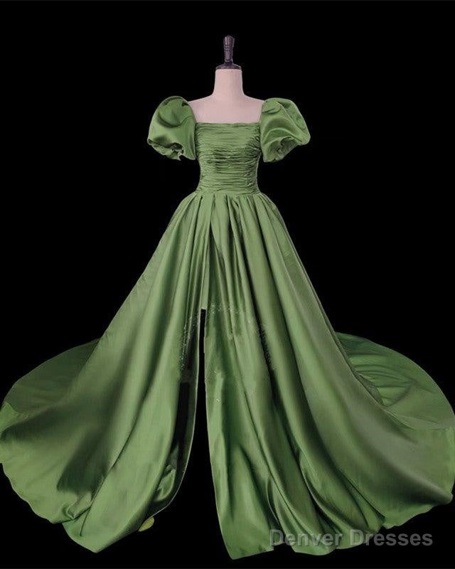 Sage Green Ball Gown Prom Dresses Puffy Sleeve Leg Split Main image
