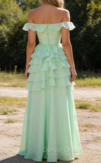 Sage Green Bridesmaid Dress Corset Ruffled Long Bridesmaid Dress