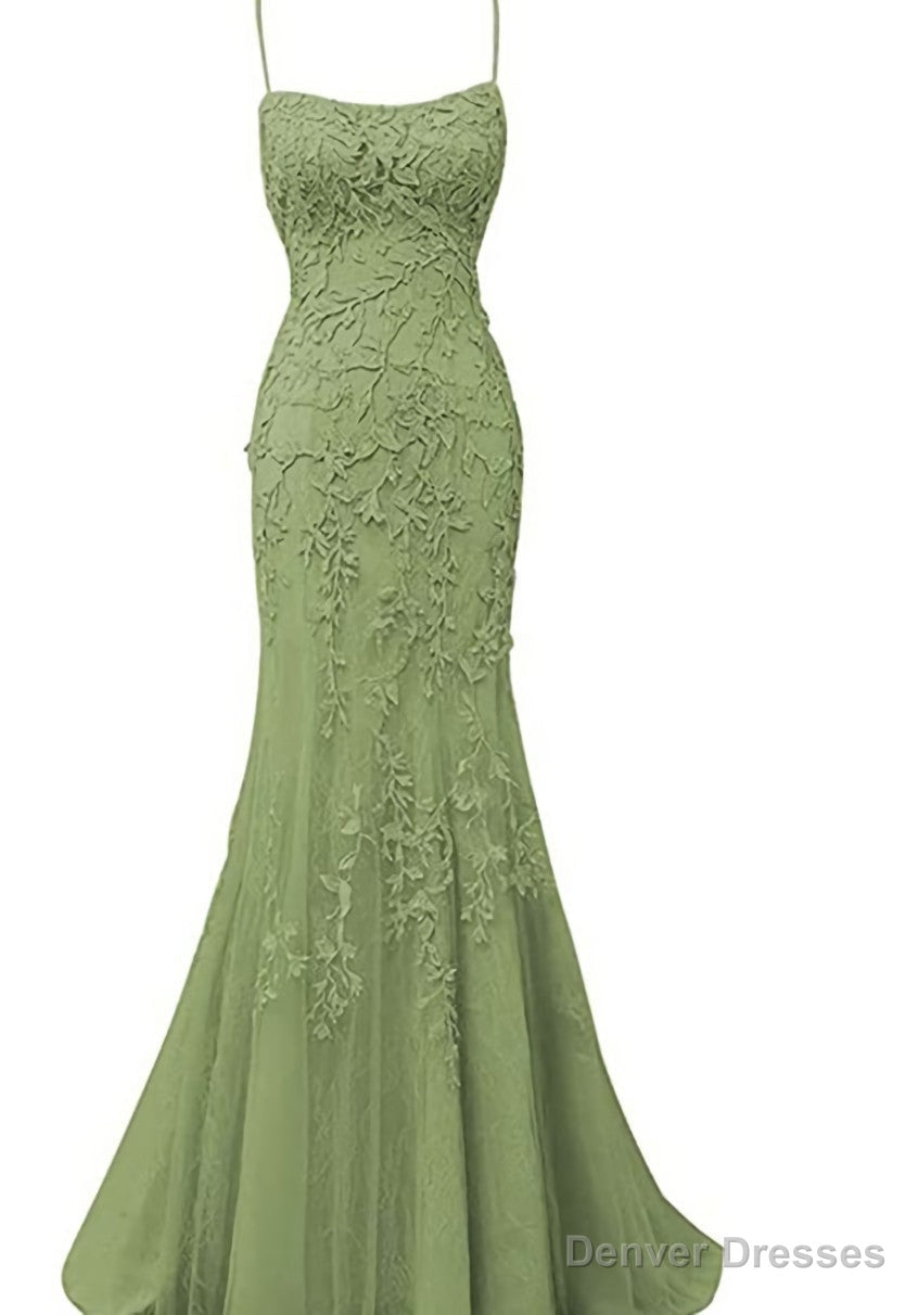 Sage Green Lace Appliques Dresses Long Prom Dress Mermaid Spaghetti Straps Evening Dress Secondary image