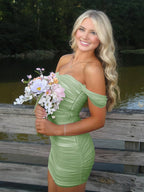 Sage Green Off The Shoulder Tulle Homecoming Dress Short Cocktail Dresses