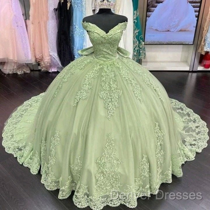 Sage Green Princess Quinceanera Dress Ball Gown Applique Off Shoulder Sweet 16 Prom Dress Secondary image
