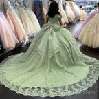 Sage Green Princess Quinceanera Dress Ball Gown Applique Off Shoulder Sweet 16 Prom Dress