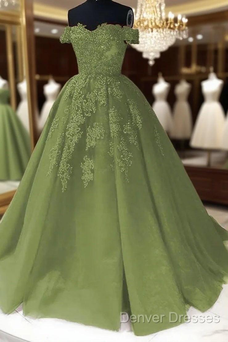 Sage Green Quinceanera Dress Off The Shoulder Lace Beaded Evening Gowns