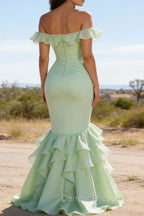 Sage Green Ruffled Long Prom Dress