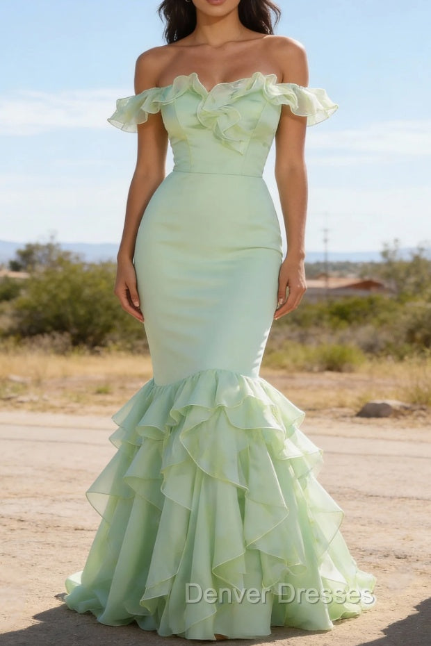 Sage Green Ruffled Long Prom Dress Main image