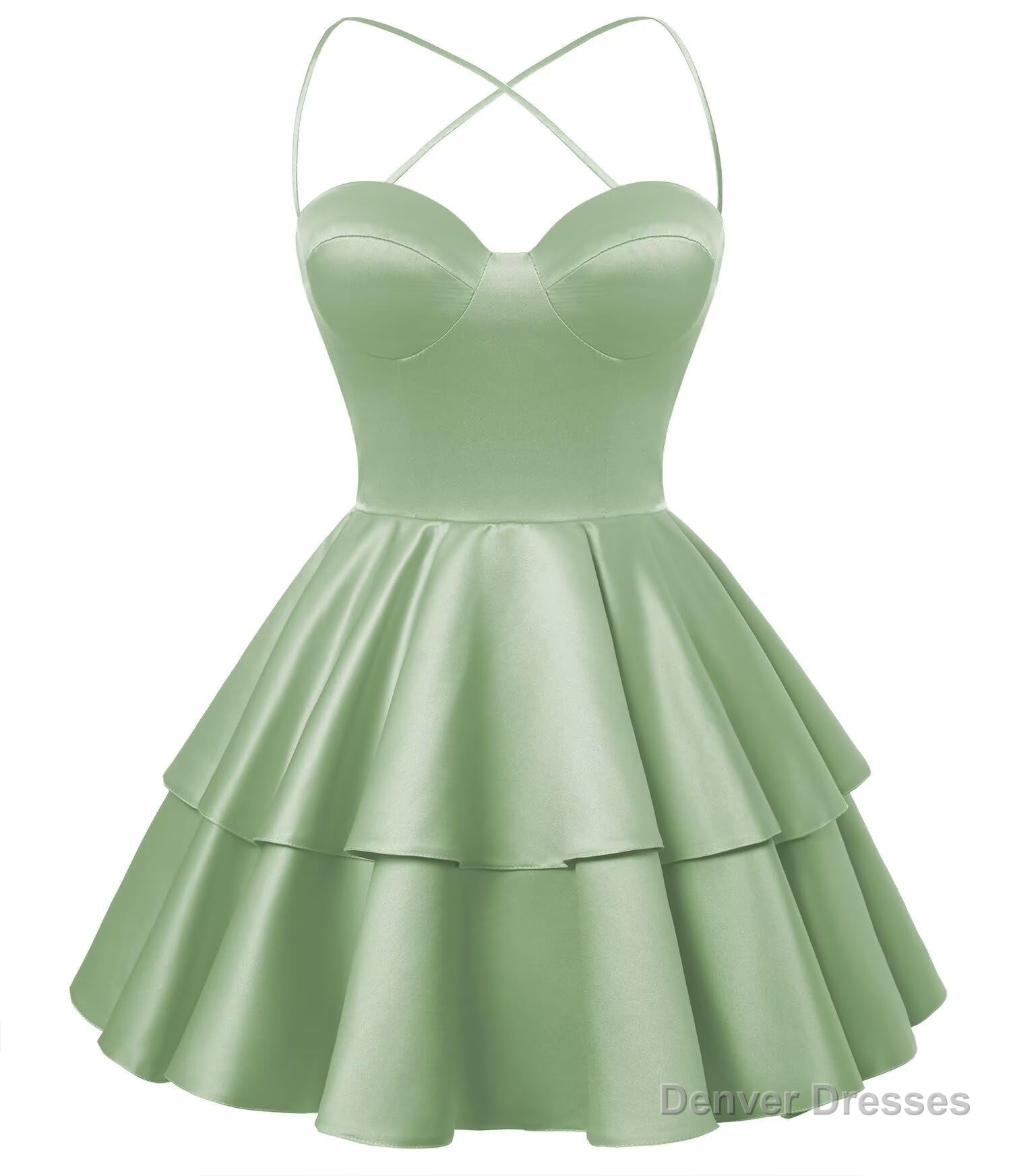 Sage Green Satin Homecoming Dress Sweetheart Neck Tiered Short Graduation Dresses Secondary image