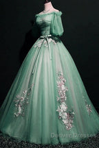 Sage Green Tulle Cottagecore Dress Puffy Sleeves