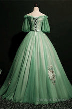 Sage Green Tulle Cottagecore Dress Puffy Sleeves