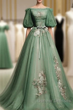 Sage Green Tulle Cottagecore Dress Puffy Sleeves