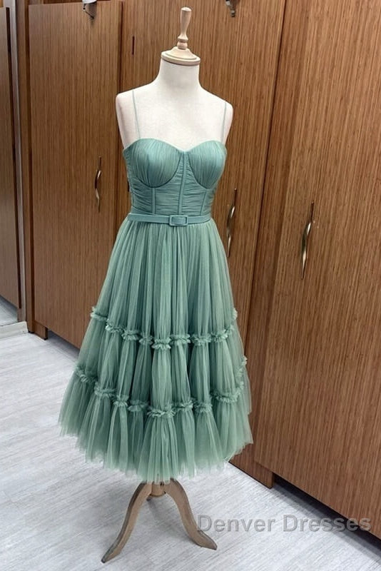 Sage Tiered Tulle Tea Length Corset Dress Secondary image