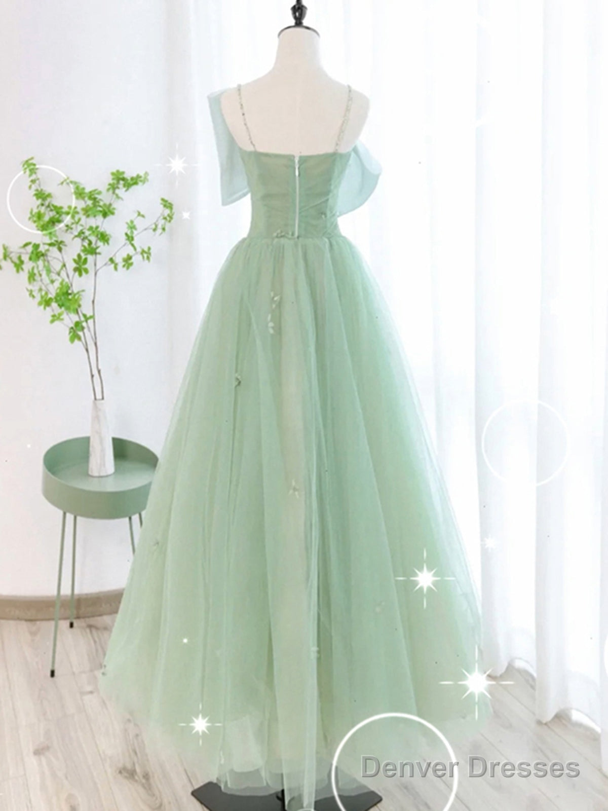 Sage Tulle Long Prom Dresses, Sage Tulle Long Formal Homecoming Dresses Secondary image