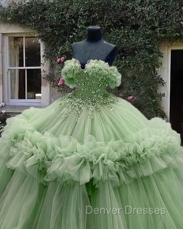 Sage Tulle Ruffless Ball Gown Appliques Dress Secondary image