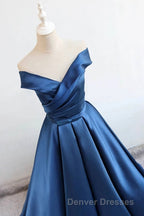 Satin A-line Off-the-Shoulder Evening Dress,Elegant  Long Prom Dress,Graduation Dress