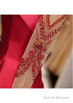 Satin High Collar Long Sleeve Beading Prom Evening Dress