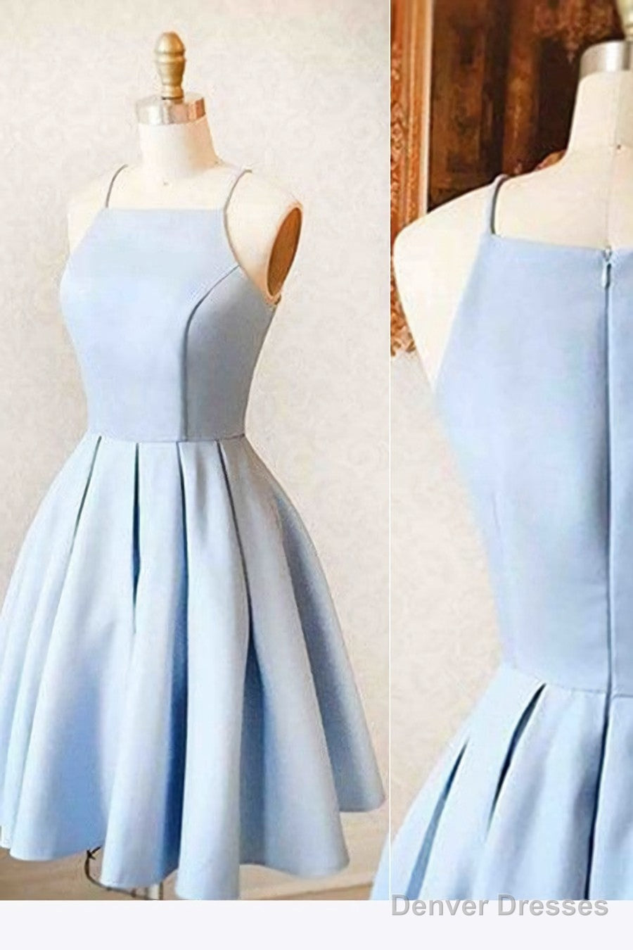 Satin Light blue Simple Short Prom Dress,Mini Homecoming dress for teens,Cocktail Dresses Secondary image
