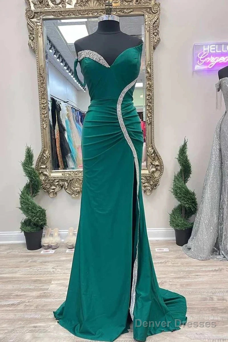 Satin Mermaid Asymmetrical Green Prom Dress With Slit Secondary image