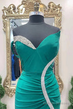Satin Mermaid Asymmetrical Green Prom Dress With Slit