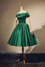Satin Off The Shoulder A Line Green Short Prom Dress