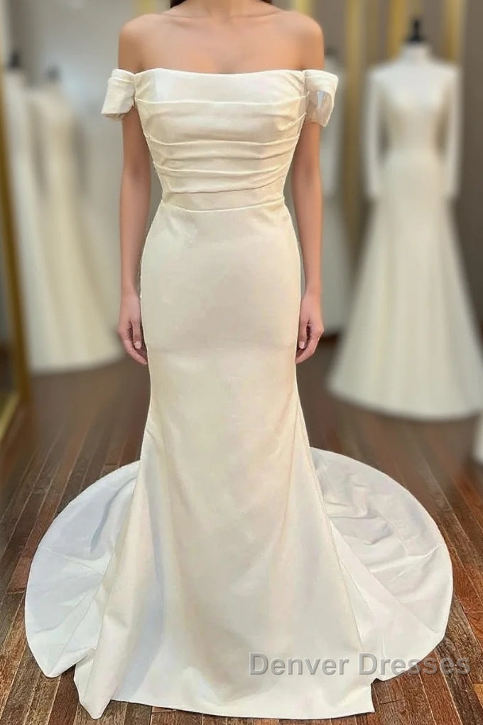 Satin Off-The-Shoulder Mermaid Long Wedding Dress Main image