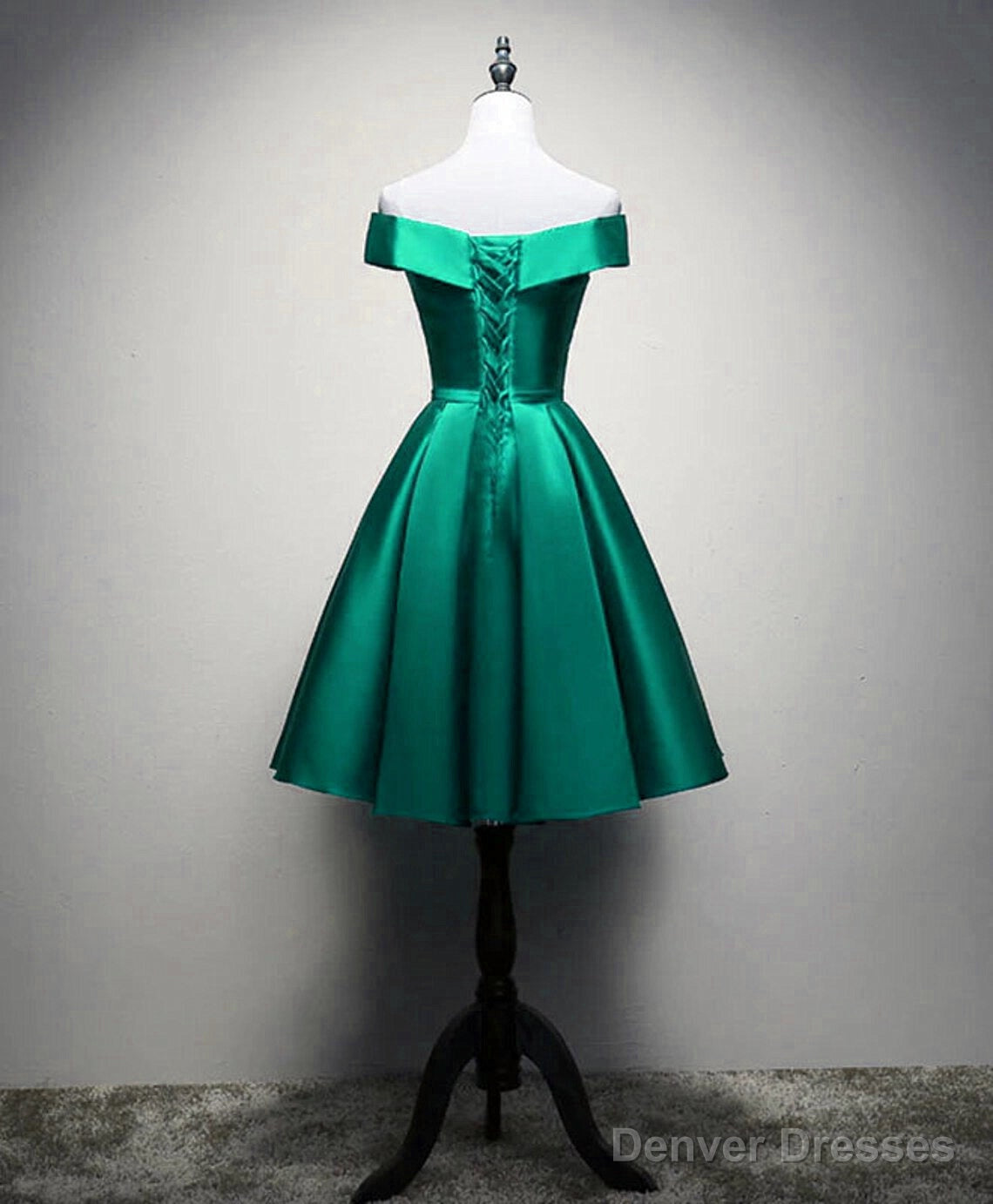 Satin Off-the-Shoulder Short Prom Dresses, Green Homecoming Dresses Main image