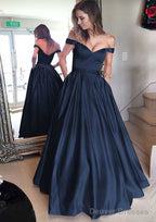 Satin Prom Dresses A-Line/Princess Off-The-Shoulder Long/Floor-Length With Beaded